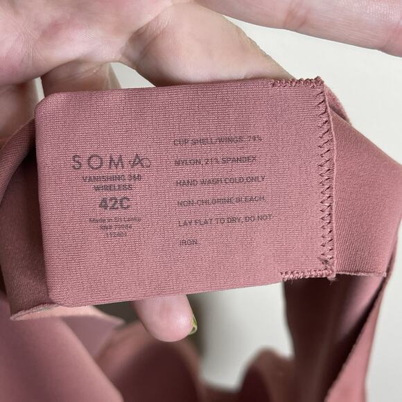 SOMA Vanishing 360 Wireless Bra Pink Mauve Lightly Padded Smoothing Sz 42C - Picture 5 of 5